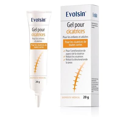 Evolsin - Gel cicatrice pour enfants & adultes - creme cicatrisante réduit la visibilité des cicatrices & diminue la tension des tissus & les démangeaisons - Scar gel tous types de cicatrices 20 g
