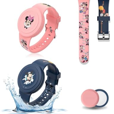 2pcs Bracelet pour Enfants Étanche pour AirTag, Mignon Dessin Animé Réglable IP53 Silicone Caché pour Apple Air Tag HolderÉtui en Silicone Souple Anti-Perte GPS Tracker(Bleu,Rose)
