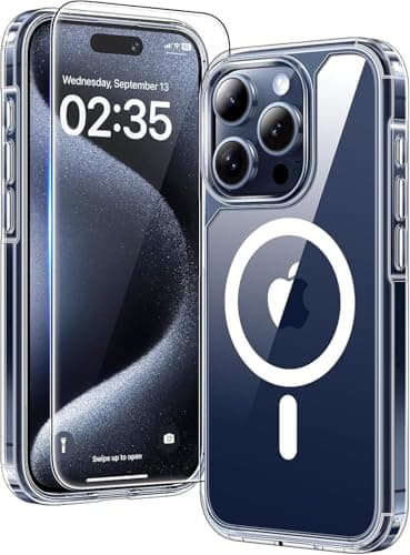 TAURI Coque Magnétique pour iPhone 15 Pro Max avec Protection écran, [Compatible avec MagSafe] Protection Militaire Anti-Choc Mince - Transparent
