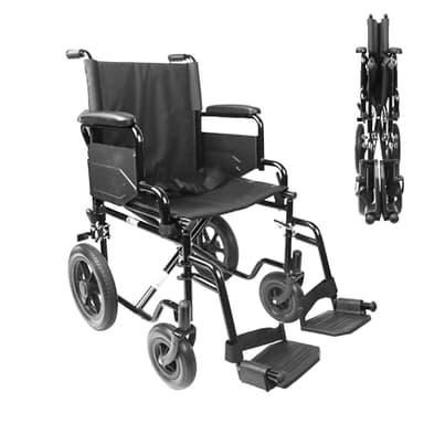 PEPE Mobility Fauteuil Roulant de Transport Pliant Léger Adulte, Idéal pour Transfert, Cadre en Acier Robuste, Noir