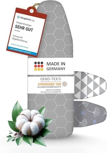 arteneur Housse Table à Repasser 130x45 pour Centrale Vapeur - Fabriqué en Allemagne avec Bande Élastique Resserrable, Thermo Reflect, Épaisse Mousse et Molleton (L)