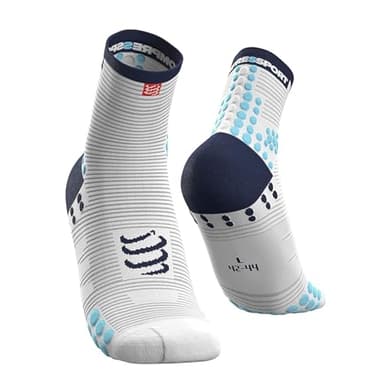 COMPRESSPORT Homme Pro Racing Socks V3.0 High Chaussette Running, Blanc/Bleu, 42-44 EU