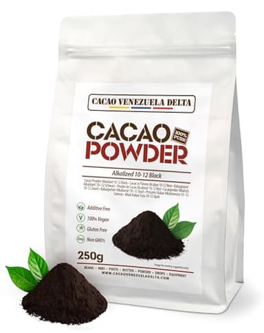 Cacao V Delta Cacao Noir En Poudre Non Sucré 250g- Chocolat En Poudre 10/12 Sans Additifs Idéal Pour Desserts Et Chocolats Riche En Antioxydants Et Acides Essentiels Végétalien Keto Paleo Sans Gluten