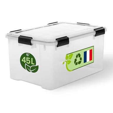 Iris Ohyama, Boite Rangement Hermétique Plastique, 45L, Transparent, Couvercle, Joint Etanche, Clips de Fermeture, Empilable, pour Exterieur, Garage, Vetement, Anti Poussiere, WSB-45
