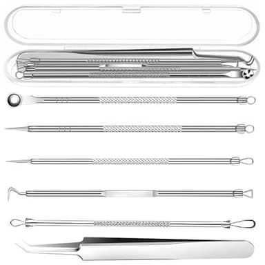 Tire Comedon Aspirateur Point Noir Extracteur, 6 Pièces Extracteur Point Noir, Perce Bouton Pince Point Noir Extracteur Visage Blackhead Remover Aspirateur Visage Acier inoxydable Set