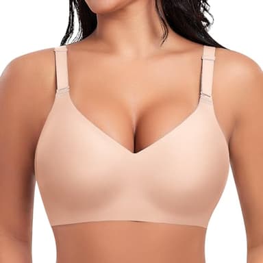 Ganado Soutien Gorge sans Armature Brassière Femme Push up Col en V Bralette Comfit Brassiere sans Coutures (Beige,XXL)