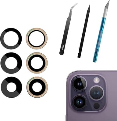 PeiDog Lot de 3 lentilles de Rechange en Verre pour Appareil Photo arrière iPhone 14 Pro pour iPhone 14 Pro Max avec kit d'outils de réparation de Rechange