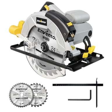 Scie Circulaire 1200W ENVENTOR avec guidage laser, Scie Circulaire pour le bois, 5800RPM, Profondeur de Coupe Max: 62 mm (90°) et 42 mm (45°), moteur en cuivre pur, Lama 185 m (24T&40T)