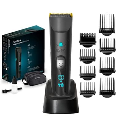 Cecotec Tondeuse Bamba PRecisionCare Titanium. Batterie avec autonomie de 60 minutes. Lames en acier inoxydable avec revêtement en titane, 3 Peignes pour barbe et cheveux (Wet&Dry)