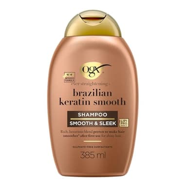OGX Shampoing Brazilian Keratin Therapy (bouteille de 385 ml) – Shampooing lissant à la kératine Brésilienne – Soin capillaire sans parabène et sans sulfates