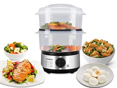 BEPER BC.261 Cuiseur Vapeur de 5 Litres avec Minuteur - Cuiseur Vapeur Électrique pour Cuiseur de Riz, Poisson, Raviolis, Légumes, Viande, Sans BPA