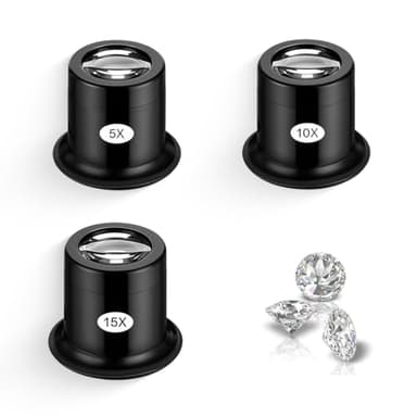 CATOR Lot de 3 loupes 5 x 10 x 15 x, loupe d'horloger monoculaire, lentille de montre, loupe d'horloger, loupe de bijoutier, loupe monoculaire, pour montres, bijoux