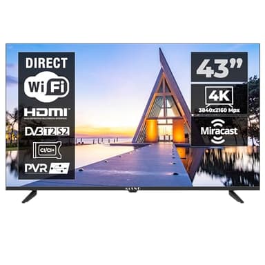 KIANO Téléviseur Intelligent 32" Elegance – HD Ready (1366 × 768), Écran DLED sans Cadre – Triple Tuner DVB-T2/S2/C – Bluetooth, Enregistrement USB – 3 Ports HDMI, 2 Ports USB – Noir