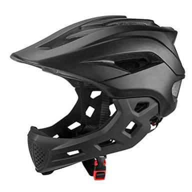 Casque de vélo intégral 2 en 1 pour enfants et jeunes - Casque de vélo tout-terrain pour enfants et jeunes - Pour VTT, BMX, skateboard avec mentonnière amovible, 13 aérations (noir)