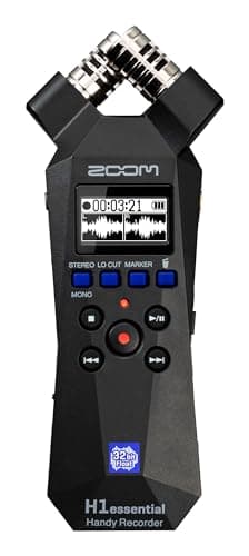Zoom H1essential Enregistreur Portable 2 Pistes en 32 Bits, Guide Vocal, Micro stéréo X/Y, écran Indicant Les Formes d'ondes, Interface Audio USB, pour Musique, Podcast, Reportage, dictaphone