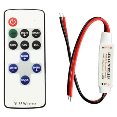 LITAELEK Régulateur de bande LED avec télécommande sans fil RF 5-24V 5A mini contrôleur de gradateur de LED Strip pour 2 broches COB LED et SMD 5050 3528 2835 5630 bande LED à une seule couleur