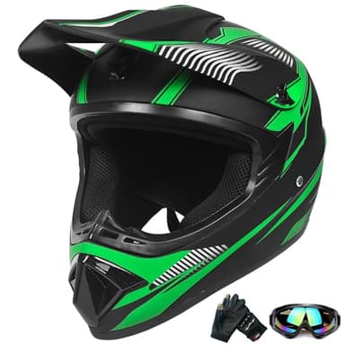 Casque de Motocross pour Les Adolescents, Casque de Vélo pour Les garçons et Les Filles, Casque de Moto personnalisé, Norme ce (Vert, S)