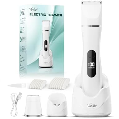 Rasoir Electrique Femme - Tondeuse Femme Intime Tout-En-Un (Visage, Jambes, Aisselles & Corps) Tondeuse Bikini Rasoir Maillot avec 4 Peines, Écran LED & USB-RechargeStation, Cadeaux Anniversaire