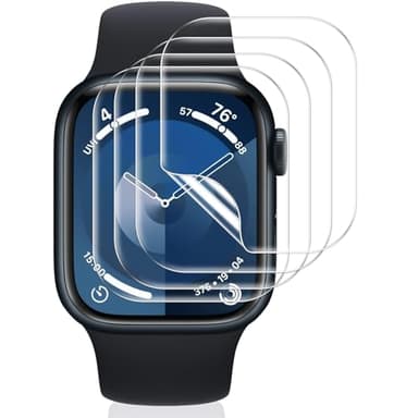 Vauki 4 Pièces Protection Écran pour Apple Watch Series 9/8/7 45mm Verre Trempé,Anti-Rayures HD Transparent Sans Bulles Silicone Ultra-Mince TPU Souple Film Protecteur Installation Facile