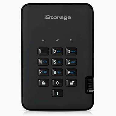 iStorage diskAshur2 SSD 16To Noir - Disque SSD portable sécurisé - Protégé par mot de passe - Résistant à la poussière et à l'eau - Cryptage matériel