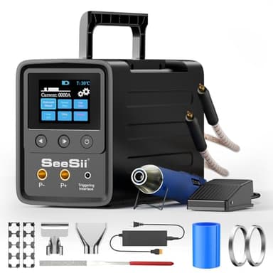 SEESII Appareil de soudage par points pour batteries avec condensateurs : soudeur 100-80W avec kit de pistolets à air chaud, soudeuse à points pour bandes nickelées de 0,1-0,5 mm, boîte de vitesses
