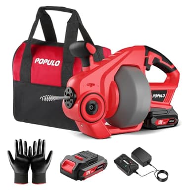 18V(20V MAX) Furet Déboucheur de Canalisation, Arbre Flexible de 7,6m Tarière de Vidange, Adapté au Diamètre du Tuyau de 19-76mm, Idéal pour le Drainage pour la Salle de Bain, l'Égouttement et l'Évier