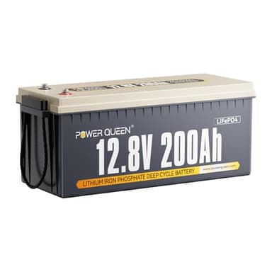 Power Queen Batterie Lithium 12V 200Ah, Batterie LiFePO4 Rechargeable avec BMS 100A, Pour Camping Car, Système Off-Grid, Bateau, Caravane, Solaire …