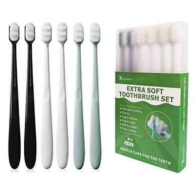 EasyHonor Lot de 6 brosses à dents supplémentaires pour gencives sensibles, brosse à dents manuelle en micro fourrure avec 20 000 poils doux pour femmes enceintes, personnes âgées, appareils dentaires