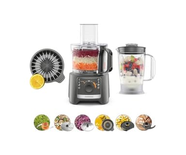 Kenwood MultiPro Compact FDP31.360GY, Robot Culinaire, Disque Pétrir et Trancher, Presse Agrumes, Blender 1.2L, 2 Vitesses + Pulse, Bol 2.1L, 800W, Gris