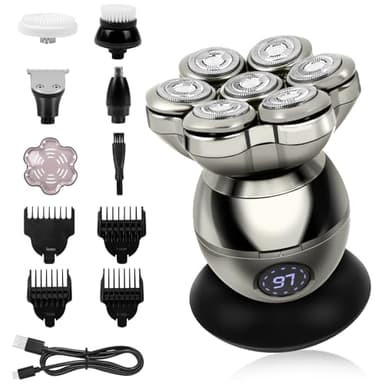 LOPHE 5 en 1 Rasoir Tete Chauve Homme, 7D Rasoir Électrique, Équipé de 7 Têtes de Coupe Flottantes, Type-C Tondeuse Crane Chauve Sans Fil, Sec Étanche IPX6, pour Hommes Chauves Avec Écran LED, A