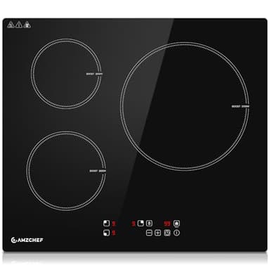 AMZCHEF Plaque Induzione 3 feux, Plaque Electrique 3 feux Electrique avec 9 Niveaux de Puissance et Fonction Boost, Verrouillage de Sécurité et Protection Contre la Surchauffe, 7400W
