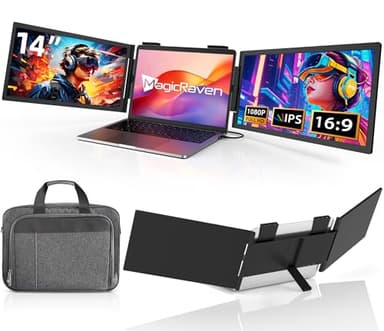 MAGICRAVEN Double Écran PC Portable, 14" Moniteur Portable 1080P IPS Écran Pivotant à 270°, Moniteur pour Ordinateur Portable 14" à 16", Deuxième Ecran Portatif USB C pour Windows/Mac/Chrome