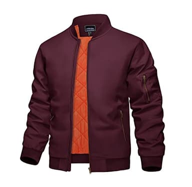 KEFITEVD Hommes Bombardier Hiver Baseball Veste Printemps Chaud Pilote Cargo Manteaux Coupe-Vent Armée avec Fermeture Éclair Poches - Vin Rouge - L/étiquette taille XL
