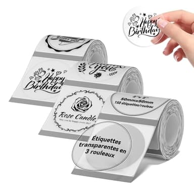 NIIMBOT 3 Rouleaus Etiquette Pour B1 B2 B21 B3S B31 B4 K4 Imprimante, Rond Etiquette Conserve 50x50mm(2"x2"),150 Pcs/Rouleau,Tranparente