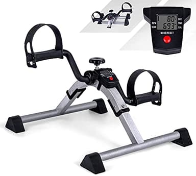 VAZILLIO Mini Vélo d'Appartement Pliable, Pédalier Pliable pour Exercice des Bras, Jambes, Écran LCD, Sangle & Résistance Réglable, Facile à Utiliser et à Ranger - Noir/Argent