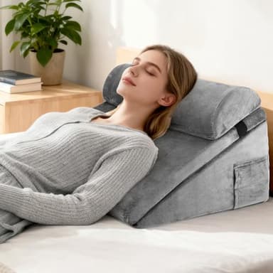 Strixorn Coussin incliné pour lit, Coussin tTriangulaire en Mémoire de Forme pour l'apnée du Sommeil, Coussin de Lecture pour Lit pour l'apnée du Sommeil, Reflux Acide, l'élévation des Jambes, Gris