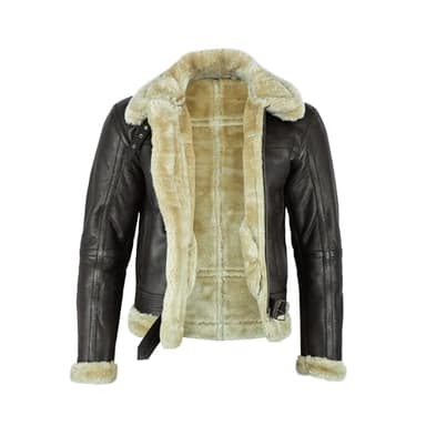 Leatherick Hommes Marron Aviateur Véritable Peau De Chèvre peau de mouton Style Ancien Bombardier Veste de vol (XL)