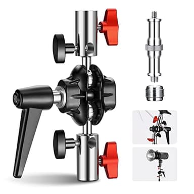 NEEWER Adaptateur Robuste de Tête de Support d'éclairage, Double Rotule Joint pour C Stand en Métal, Récepteurs Doubles 5/8", Goujon 1/4" vers 3/8", Vis 3/8" vers 5/8", Charge Max 14lb, UA020