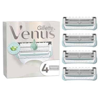 Gillette Venus + Satin Care Pour La Peau Et Les Poils Pubiens, Lot De 4 Lames De Rechange, Recharges De Rasoir AUTHENTIQUES, Barre De Protection, Lames Affutées, Rasage Doux Des Zones Intimes