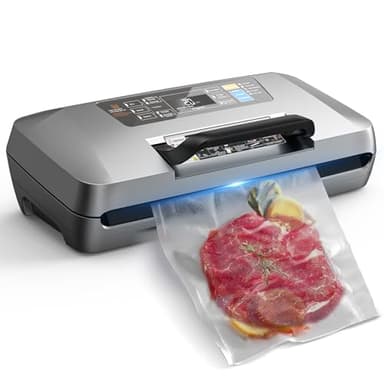 Machine Sous Vide Alimentaire Professionnelle 95 kPa, 12 en 1 Sous Videuse Alimentaire avec Rangement pour Sacs, Coupe-sac Intégré, 1 Rouleaux de sac et 10 Sacs Prédécoupés