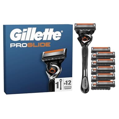 Gillette Rasoir Pour Hommes Proglide, 12 Recharges A 5 Lames, AUTHENTIQUES, Avec Bande Lubrifiante Avant Et Après Pour Un Rasage De Près Et Un Confort Incroyables, 1 Recharge Par 30 Rasages