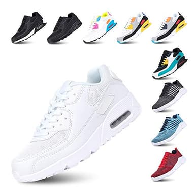 Hitmars Chaussures de Course Homme Femme Running Sport Fitness Respirantes Legere Gym Athlétique AIR Sneaker Blanc 42