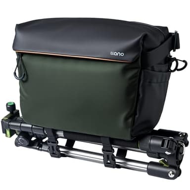 Llano Sac à bandoulière pour Appareil Photo DSLR/sans Miroir, Petit Sac Photo Compact avec Sangle réglable, pour Canon/Nikon/Sony, pour 1 Appareil Photo, 2 objectifs et Accessoires,Vert