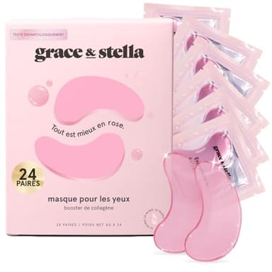 Grace & Stella - Masque Yeux [24 Paires, Pink] Patch Yeux Anti Cernes en Gel - Réduit les Cernes Sous les Yeux, Yeux Bouffis, Anti Rides, Anti Poche Sous les Yeux - Vegan & Cruelty-Free, Soins des Yeux