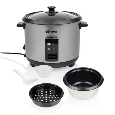 Tristar Cuiseur à Riz, 1,5 L de Capacité, Corps en Acier Inoxydable, Panier Vapeur, Arrêt Automatique, Fonction Maintien au Chaud, 500 W, RK-6145