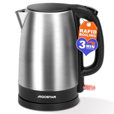 Aigostar Milo – Bouilloire Électrique Inox 1,7L, 2200W Ébullition Rapide, Design Noir Élégant, Sans BPA, Arrêt Automatique et Protection Anti-Chauffe à Sec – Bouilloire en Inox Robuste pour Thé