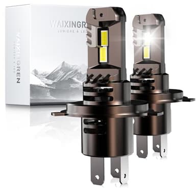 WAIXINGREN Ampoule H4 LED Voiture 36000LM, 120W, 6500K Lumière Blanche, Remplacement pour Halogènes, 1:1 Taille Halogène, Plug and Play, 70000+ Heures de Durée de Vie, 2 Pièces (H4/HB2)