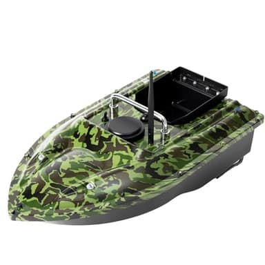 AOOUNGM 500M Bateau Amorceur Télécommandé, Bateau d'appât sans Fil Pêche 1,5KG Capacité, Auto Cruise Amorceur avec LED pour Pêche Nocturne en Rivière/Lac (Camouflage)