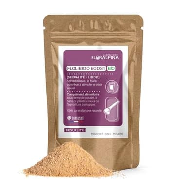 FloLibido Boost Bio - bois bandé bio - Puissant Aphrodisiaque Naturel - Effet immédiat pour Homme et Femme - Ginseng, Tribulus, Gingembre | Made in France, Rue des Plantes (100g)