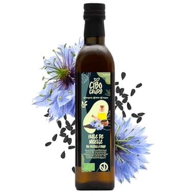 Huile de Nigelle Bio Pure Alimentaire Pressée à Froid - 500ml. Huile de Cumin Noir Bio Riche en Oméga 6/9 pour Assaisonnements - Black Seed Oil.